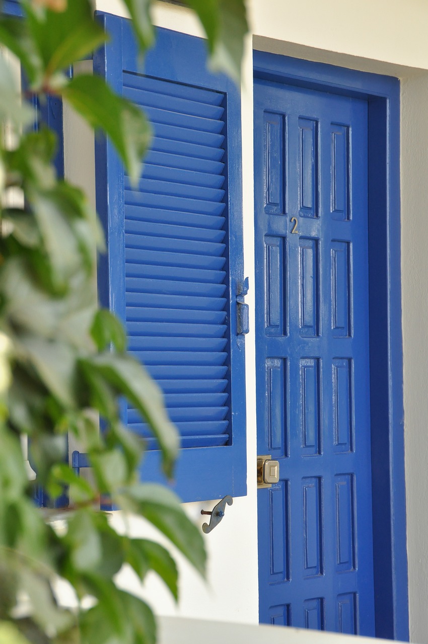 blue paint, blue door, blue window